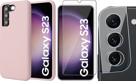 Hoesje geschikt voor Samsung Galaxy S23 - Screenprotector GlassGuard & Camera Lens Screen Protector - Back Cover Case SoftTouch Roze