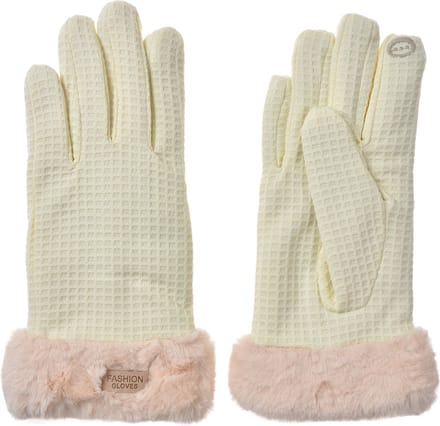 Clayre & Eef Handschoenen met imitatiebont 9x23 cm Beige Polyester