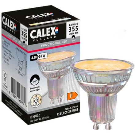 Calex GU10 LED Reflectorlamp - 3-Staps Dimbaar - 355 Lumen - 4.8W - 2200K-2700K - Glas