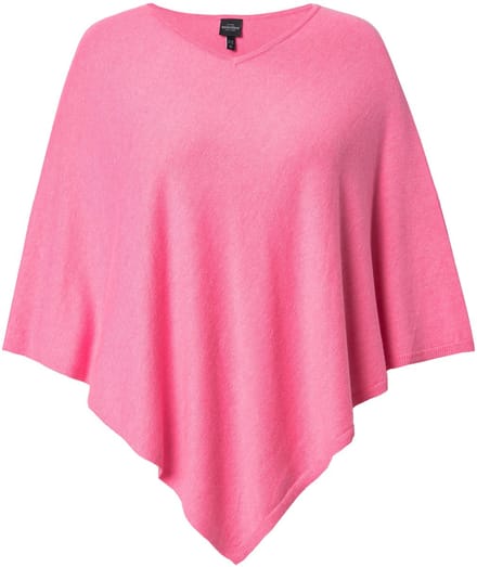 Ulla Popken - Dames - Gebreide poncho wolmix V-hals puntzoom - Sterk roze - Maat 2+