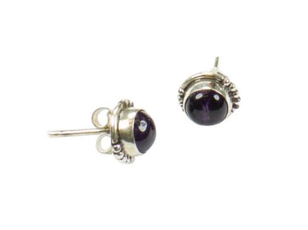 Zilveren knop oorbellen Amethist 925 zilver