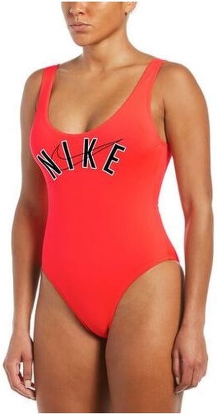 Nike badpak Dames model U-Back One Piece - RoodOranje/Zwart - Maat XS