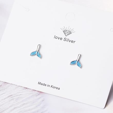Boucles d'oreilles pendantes créatives en argent sterling 925 queue de poisson bleue émail queue de poisson sirène cadeaux pour petite amie S -E840 gray