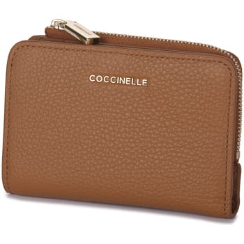 COCCINELLE Leren Portemonnee Metallic Soft Mini Wallet Grained Leather Rosette Beige