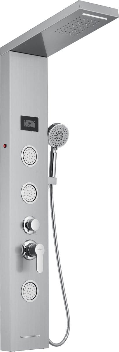 Auralum Max Douchepaneel - LED-verlichting - Regendouche met 5 functies - Inclusief handdouche en regendouche - Digitale temperatuurweergave - RVS - Zilver