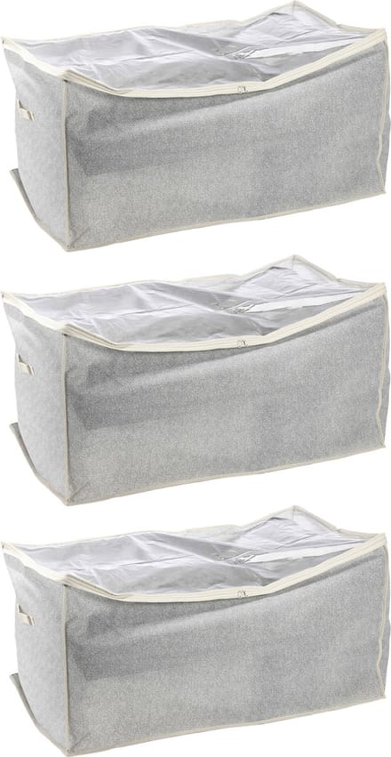 MSV opbergtas/beschermhoes beddengoed/kleding - 3x - grijs - polyester - 91 x 53 x 47 cm