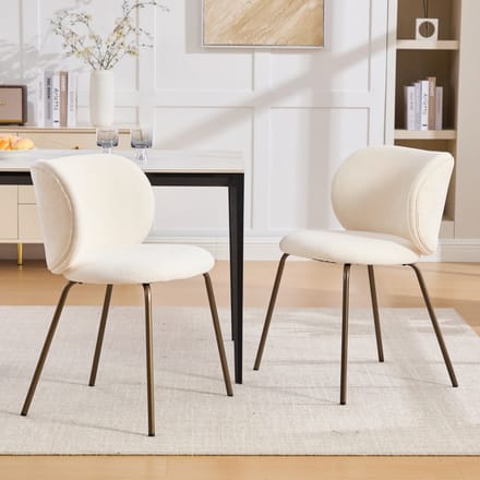 Eetkamerstoel - 2-delige set - moderne chenille stoel - keuken eetkamer - chenille + metaal - crème / brons