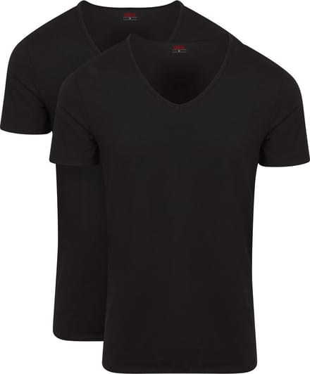 Levi's T-Shirt V-Hals Zwart 2-Pack - Maat M - Heren - Basic T-shirt