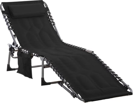 Outsunny - Ligbed - 5 Standen - met Kussen - Polyester - Zwart