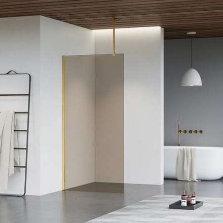 FugaFlow Eccelente Vetro inloopdouche badkamer - 100x200cm - rookglas - plafondarm - geborsteld messing