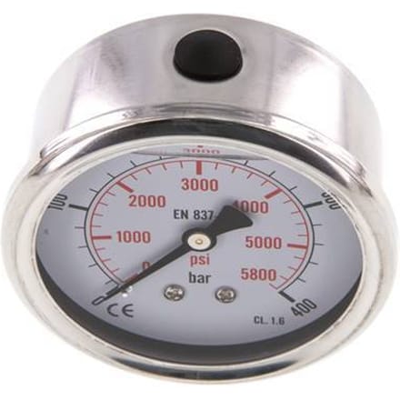 0..400 Bar Glycerine Manometer Achteraansluiting RVS/Messing 63 mm Klasse 1.6 - ML040063SHG