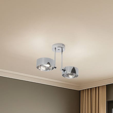 Argon Plafondlamp Mado, staal chroomkleurig, glas rookkleurig, 2-lamps