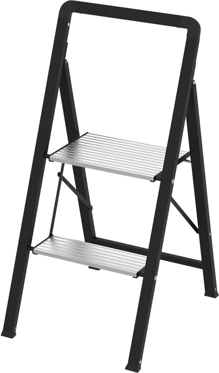 HOME It® Aluminium Trapladder met Stalen Frame, 2 treden, inklapbaar, 89 cm hoog, platform 30x20 cm, max. 150 kg belastbaar