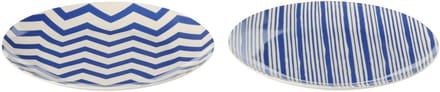 J-Line bord Dessert Gestreept - porselein - blauw/wit - small - set van 2