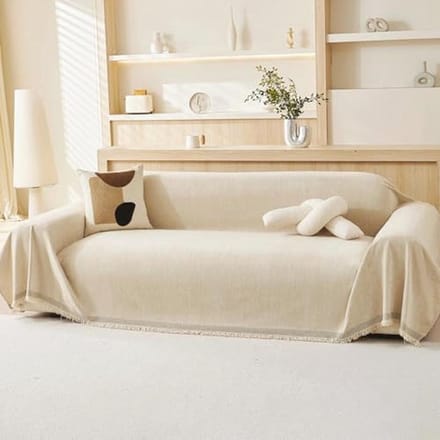 100% Chenille Natural Sofa Large Throw - Extra Large Luxury Soft Blanket for Couch, Chair, or Bed, Cream Beige - 180x230CM