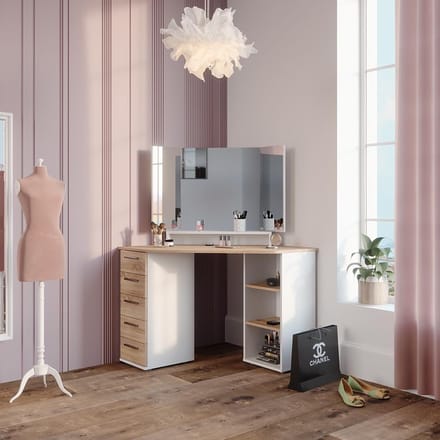 Hoek kaptafel met Spiegel en Opbergruimte - Elegant en Praktisch Meubel
