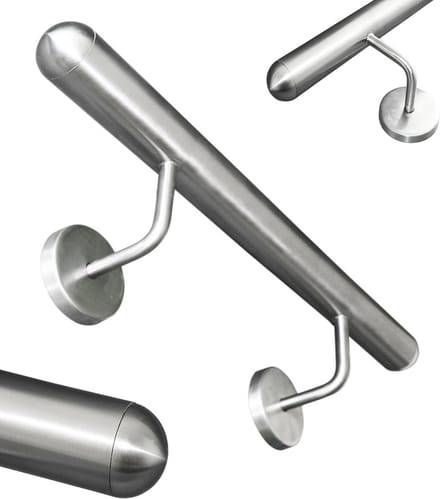 RVS 304 Trapleuning Wandmodel 1100 mm met Ronde Eindkappen