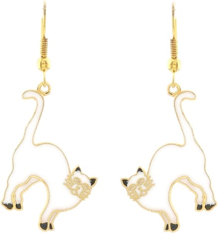 Behave - Oorhangers dames - kattenmotief - wit - 4 cm