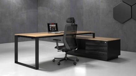 Directiebureau Cube Hoekcombinatie incl ladenblok met 3 laden. Met zwevend blad. Uitvoering rechts.