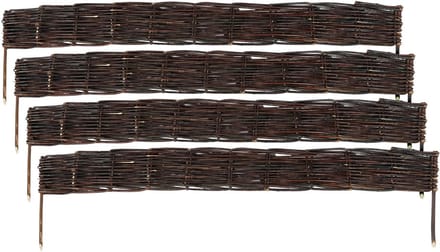 Tuinhekje - set van 4 - 10 x 100 cm - wilgentenen - bruin