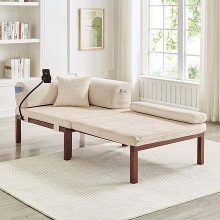 MODFU Slaapbank - Uitschuifbaar Eenpersoonsbed - Opvouwbaar - Modern - Fluweel - Beige