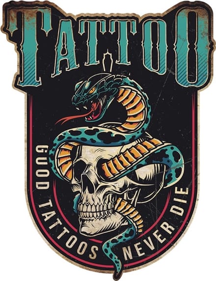 Signs USA - retro wandbord - dibond - Tattoos Never Die - 40 x 52 cm