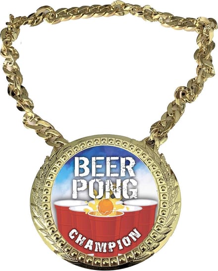 Beer Pong Kampioen Ketting Trofee met Groot Plaque en Fluweel Presentatiezak