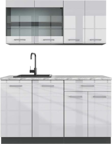 Vicco R-Line Eenpersoonskeuken – 140 cm, WB Marmer Wit hoogglans/antraciet