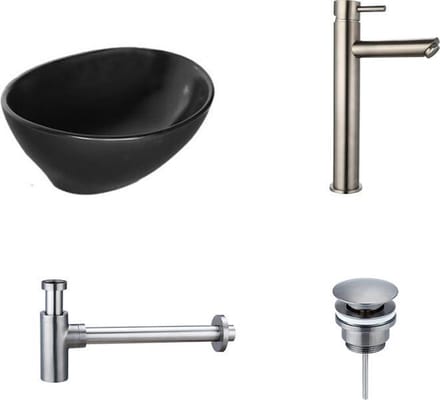Keramische waskomset nero gun metal opbouwkraan