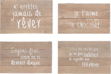 J-Line wanddecoratie Positief - hout - naturel - 4 stuks
