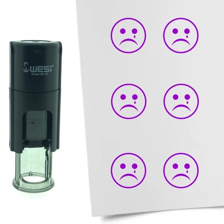 CombiCraft Stempel Smiley Verdrietig 10mm rond - Paarse inkt