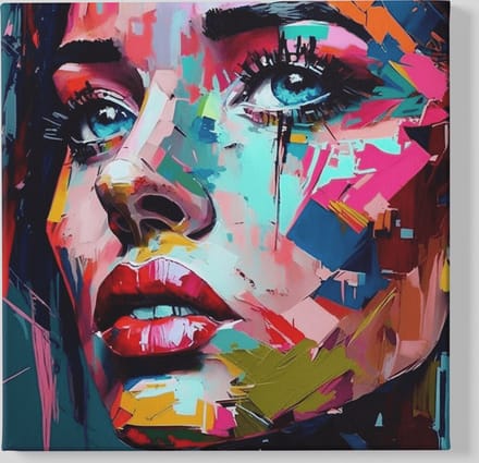 Vierkant Canvas Schilderij - Vrouw Gezicht - Kleurrijk - 100x100x2 cm