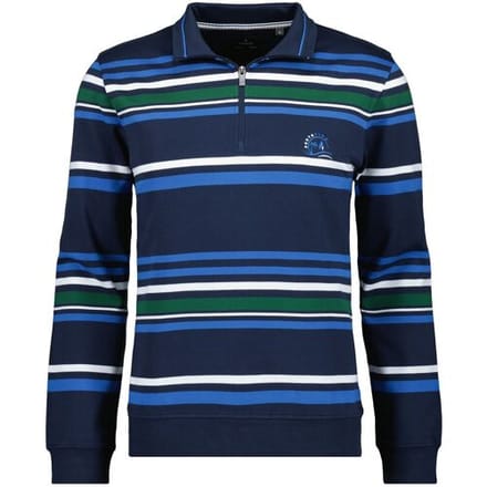 Ragman Trui Striped Jersey Sweater Zip Collar Jeans Blauw / male