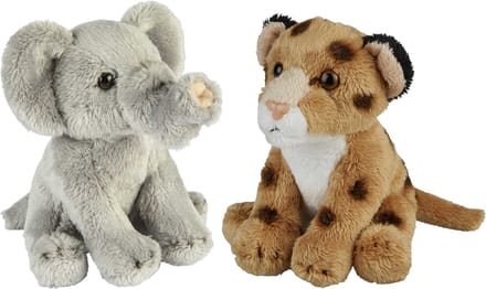 Ravensden - Safari dieren knuffels - 2x stuks - Olifant en Luipaard - 15 cm