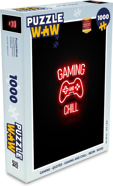 Puzzel Gaming - Quotes - Gaming and chill - Neon - Rood - Legpuzzel - Puzzel 1000 stukjes volwassenen