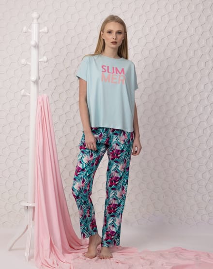 VANILLA - Summer dames pyjama - Pyjamasets - Egyptisch katoen - PJ8936 - Lichtblauw - M