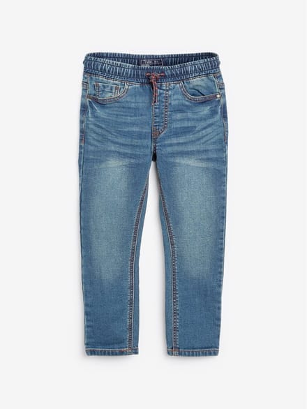 Next - Jongens - Jeans met elastische taille en strakke pasvorm - Blauw