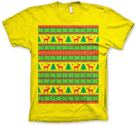 Heren Tshirt -S- Christmas Knit Pattern Geel