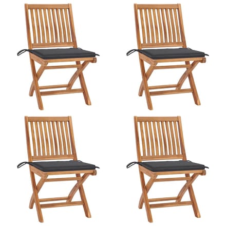 vidaXL - Opklapbare - stoelen - met - kussens, - 4 - stuks, - massief - teakhout