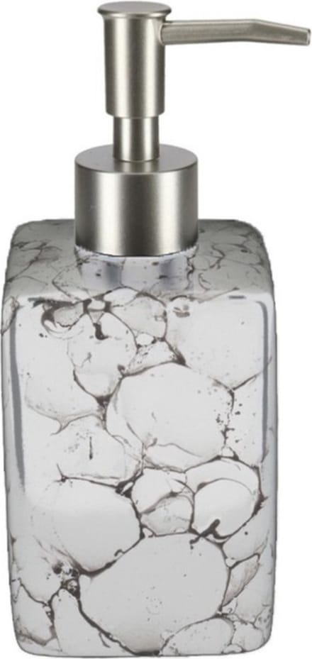 Items Zeeppompje/dispenser - wit - marmerlook - 330 ml - navulbaar - keuken/toilet/badkamer