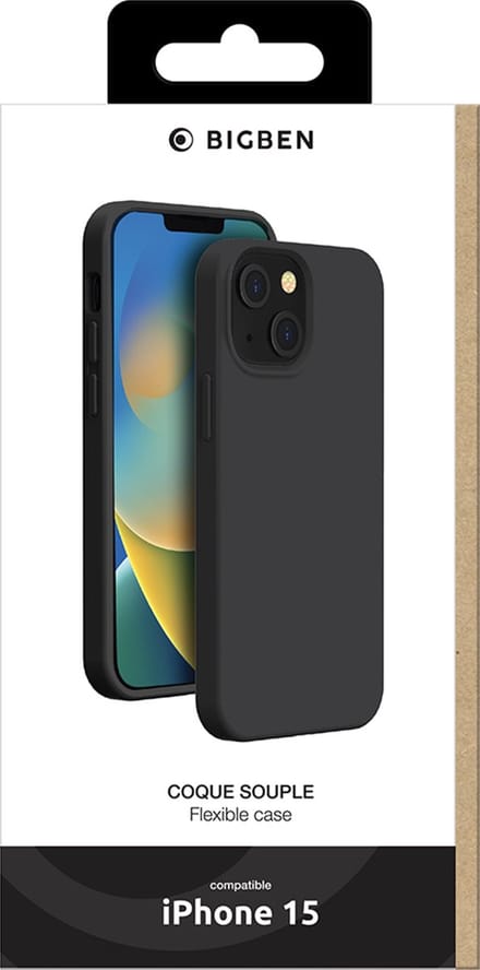 Bigben Connected, Hoesje geschikt voor iPhone 15 - Flexibel SiliSoft Anti-Shock, Zwart