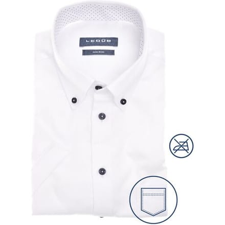 Ledûb Overhemd Plain Color Cotton Non-Iron Short Sleeve Button-Down Wit / male