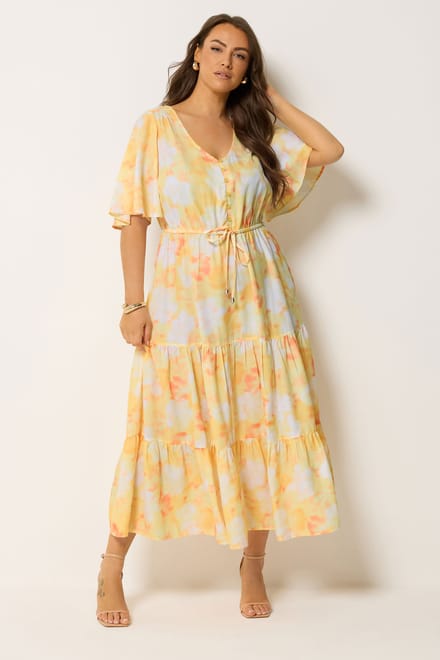 Yours Gele Gelaagde Jurk Met Bloemenprint Size 48