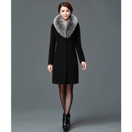 Nieuwe Stijl Wollen Damesjas Middellang Wollen Kraag Windjack 3XL black