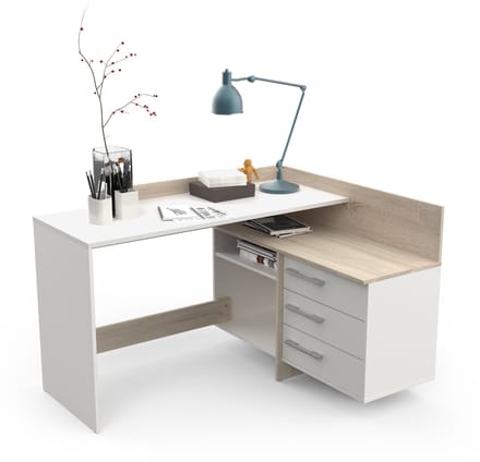 Hoekbureau Thales 129 cm breed wit met eiken