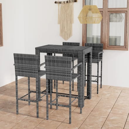 vidaXL - 5-delige - Tuinbarset - met - armleuningen - poly - rattan - grijs