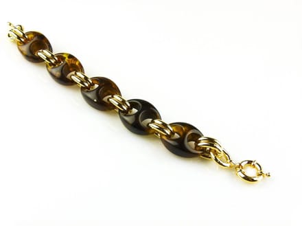 model St - Tropez armband in brons goudkleurige schakels en bruine resin
