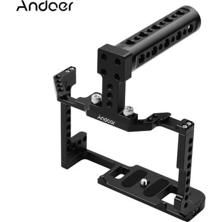 Camera Kooi + Top Handvat Kit Aluminium Legering met Dubbele Koude Schoen Mount 1/4 Inch Schroef zwart