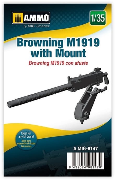 AMMO by Mig Jimenez Modelbouwpakket - AMMO MIG 8147 Browning M1919 with Mount Resin onderdeel - 1:35 - Modelbouw