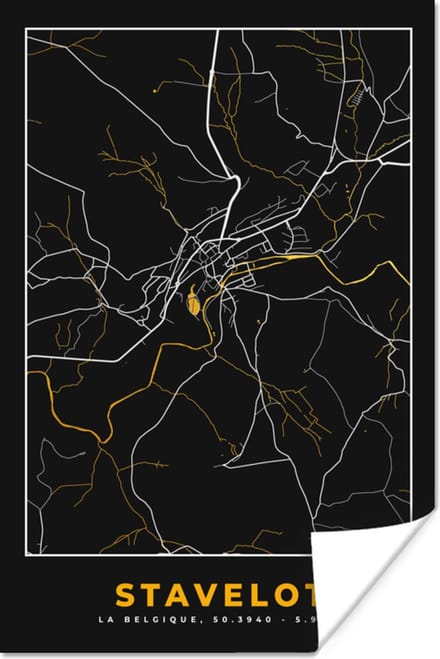 Poster Goud - Stadskaart - Plattegrond - Stavelot - Kaart - 20x30 cm